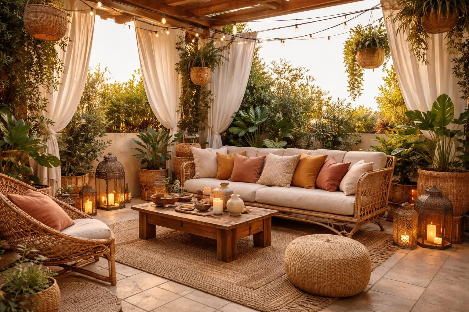 découvrez comment aménager votre terrasse en un salon extérieur bohème, confortable et chaleureux, pour en faire une véritable pièce de vie à l'ambiance naturelle et conviviale.