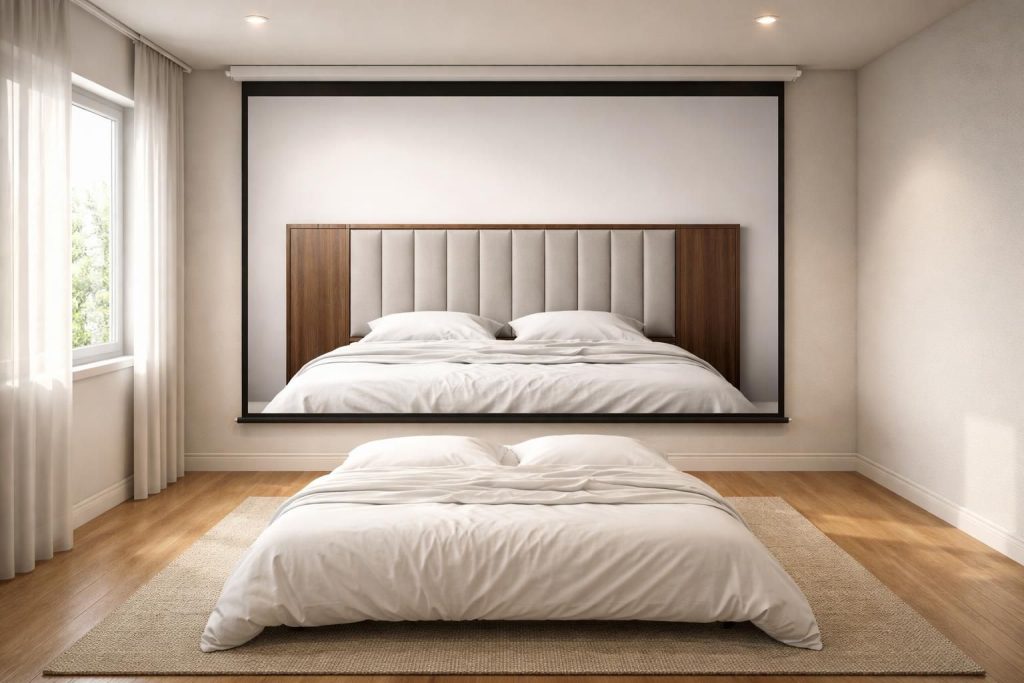 découvrez comment projeter une tête de lit sur le mur de votre chambre avant de commencer les travaux grâce à un écran de projection. une méthode simple pour visualiser et ajuster votre décoration en toute sérénité.