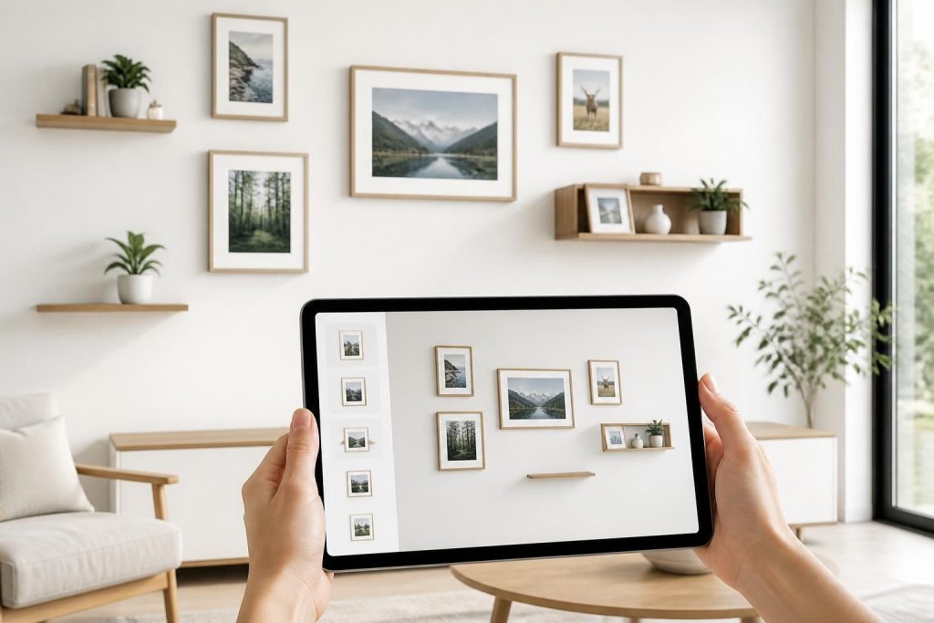 apprenez à positionner vos cadres et étagères sur vos murs facilement grâce à une tablette tactile, pour une déco murale moderne et personnalisée.