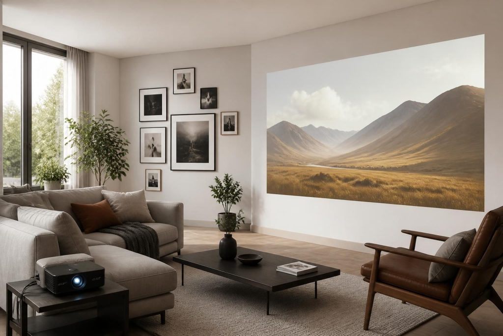 apprenez à transformer votre salon en une galerie d'art virtuelle en simulant des cadres grâce à un vidéoprojecteur acer. découvrez nos astuces pour une décoration originale et immersive.