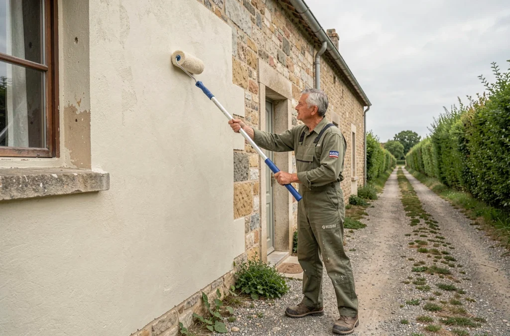 Artisan peintre ravalement d'une maison en pierre en Vendée